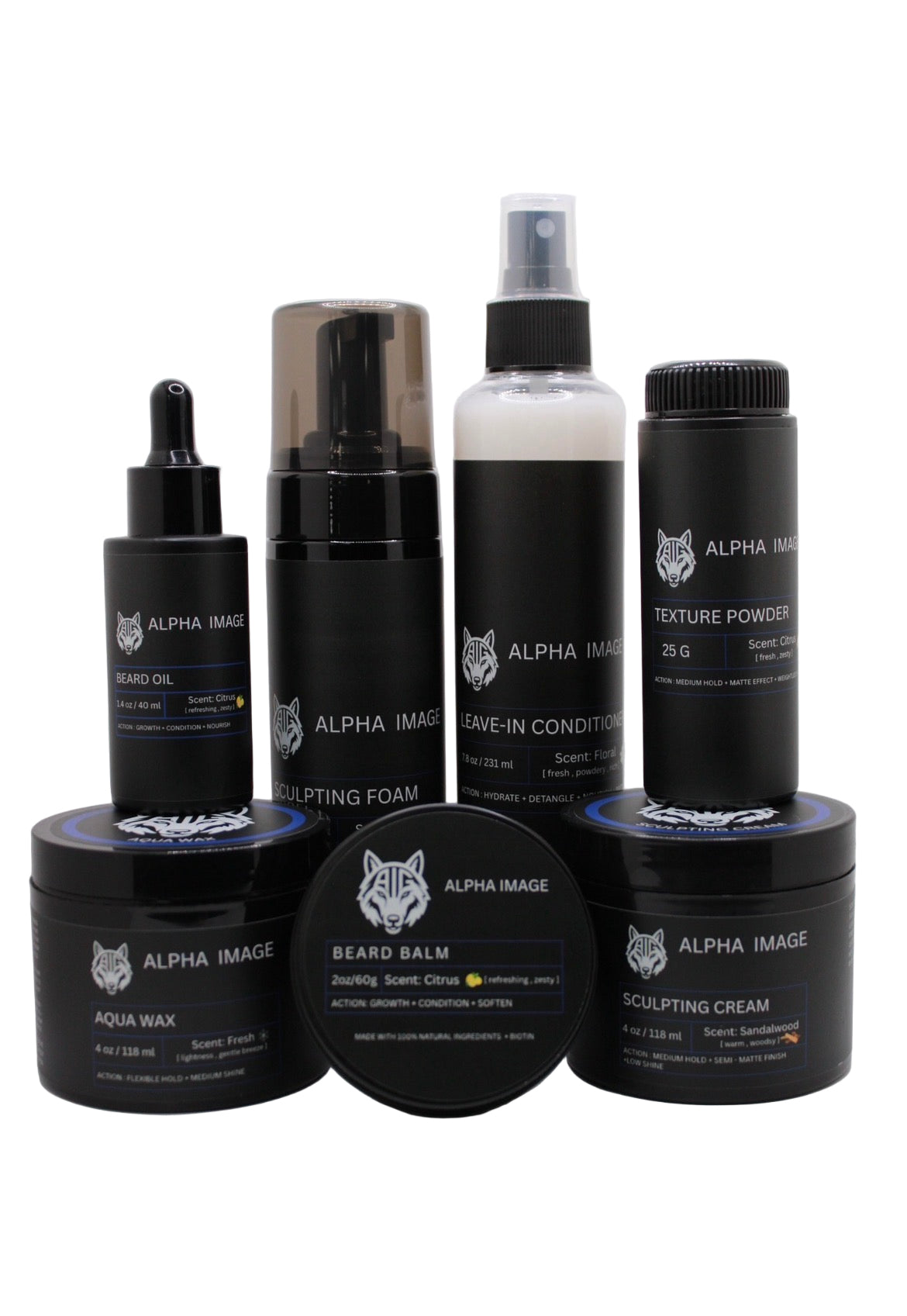 Alpha Image Essential Bundle| Beard Oil|Texture Powder|Mousse|Leave-In Conditioner|Wax|Beard Balm|Sculpting Cream|Natural Ingredients