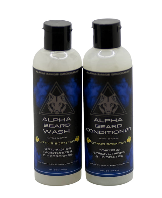 Alpha Beard Wash & Conditioner Set|Citrus Scent|Infused With Biotin|4fl oz|